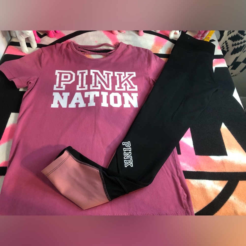 Victoria Secret Pink Nation T-Shirt and Leggings Matching Set